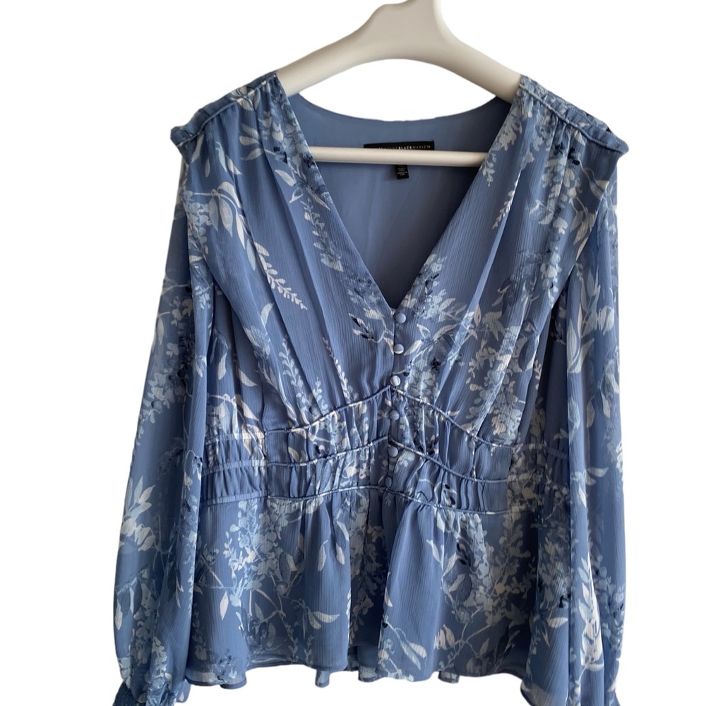 Sexy Light Blue Blouse with Long Sleeves - Large - White House Black Market